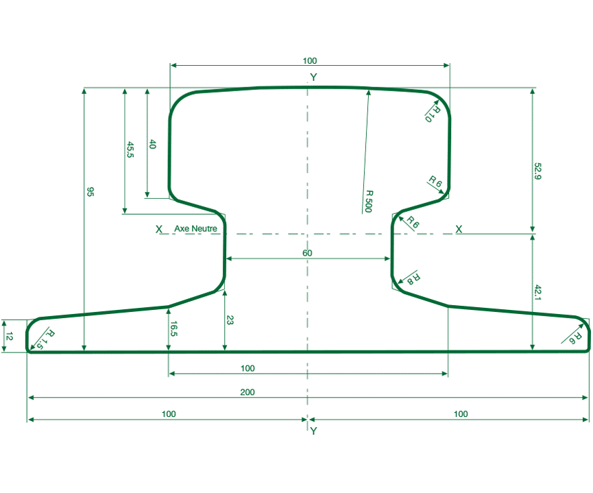 A100 crane rail from EMRAILS are manufactured to DIN standard (German Institute of Standards) in 12 metre lengths. They generally used in applications such as, crane rail, mining rails, and multiple other applications.