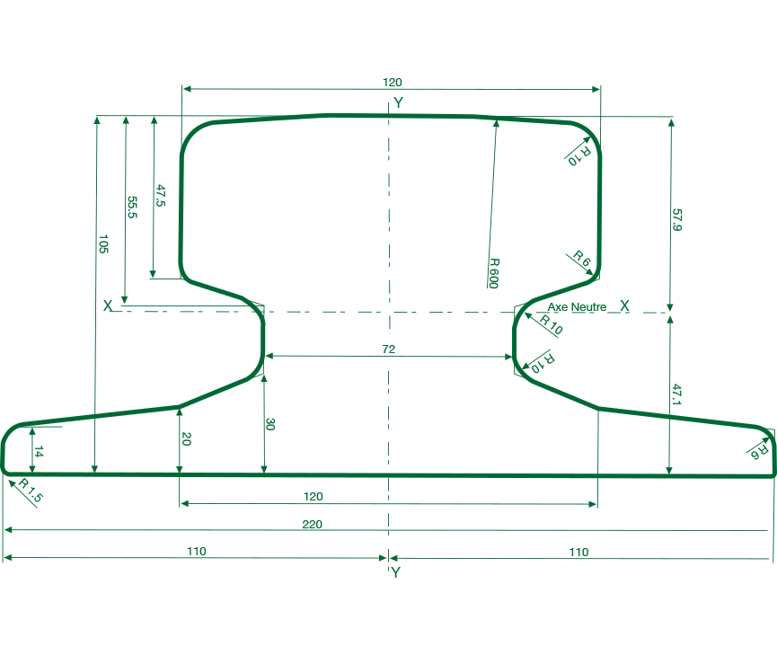 A120 crane rail from EMRAILS are manufactured to DIN standard (German Institute of Standards) in 12 metre lengths. They generally used in applications such as trolley rails, crane rail, mining rails, car-dumpers, and multiple other applications.